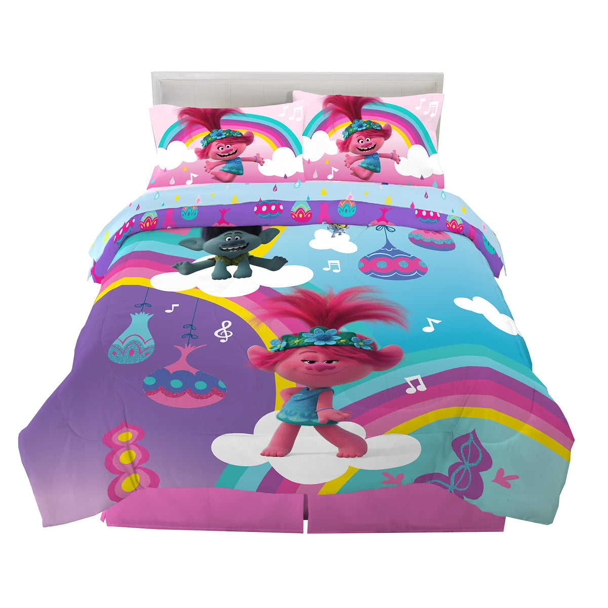 Franco Kids Bedding Super Soft Microfiber Comforter And Sheet Set, 5 Piece Full Size, Trolls World Tour