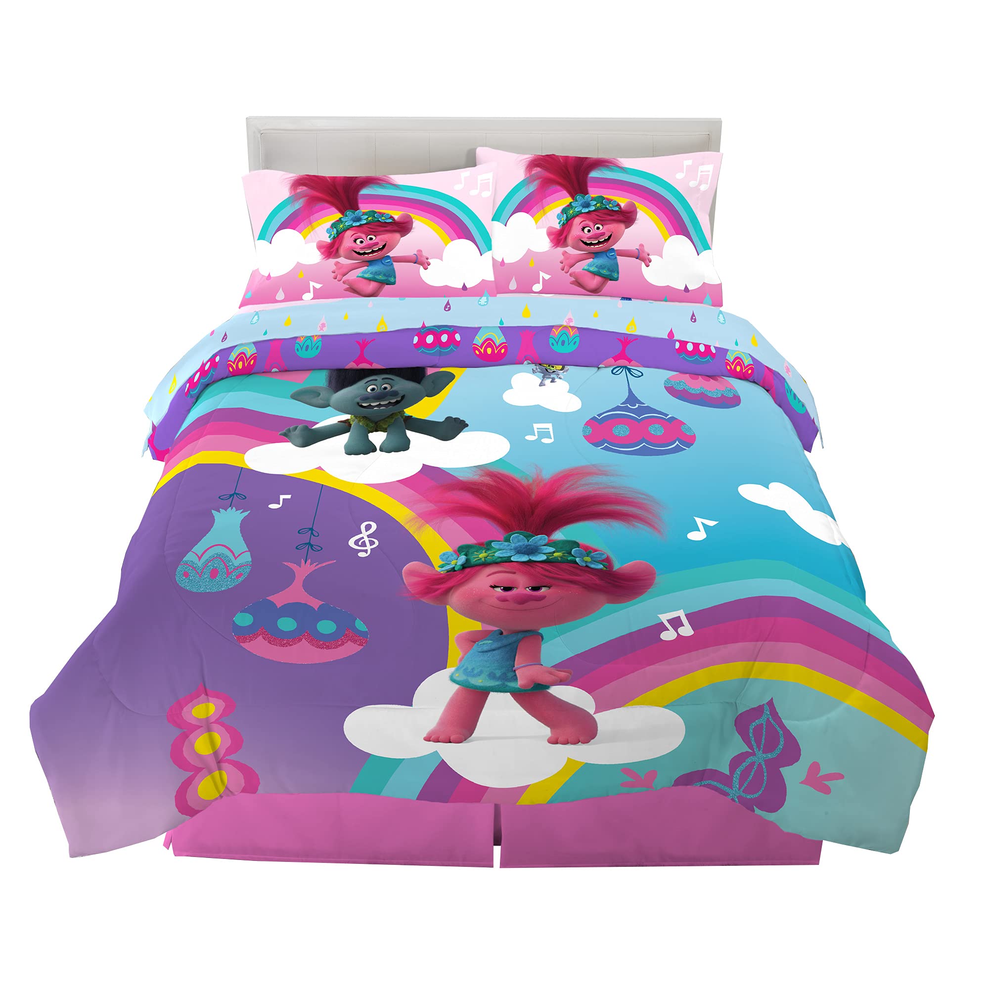 Franco Kids Bedding Super Soft Microfiber Comforter And Sheet Set, 5 Piece Full Size, Trolls World Tour