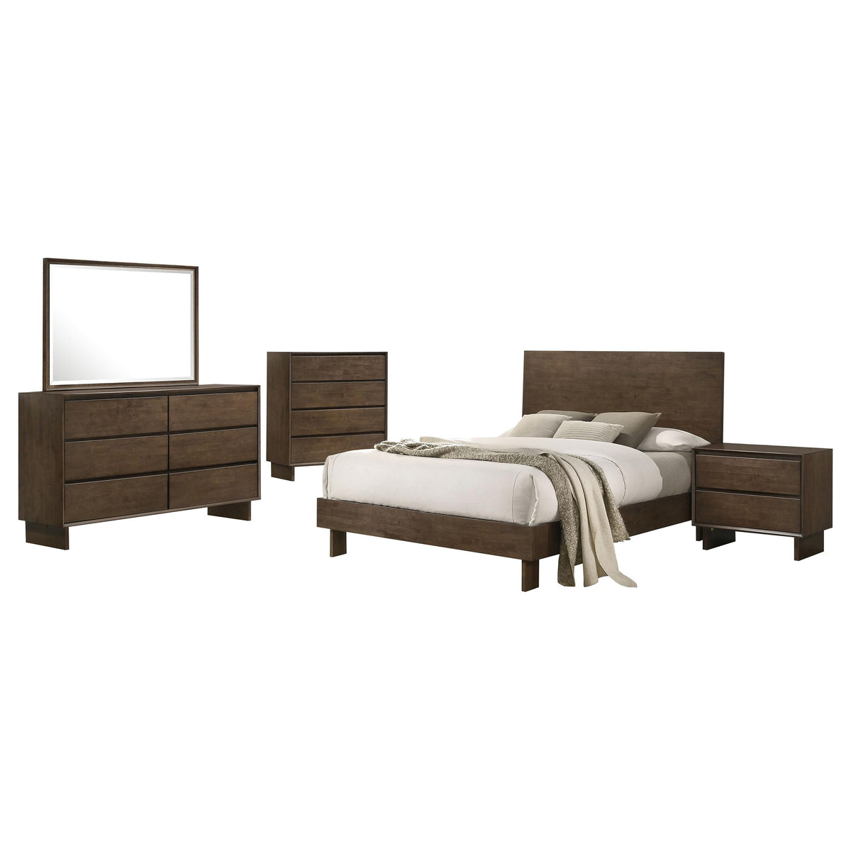 Coaster Home Furnishings Glenwood Transitional 5-Piece Bedroom Set Queen Size Panel Bed Frame 48-inch Headboard Warm Brown 225011Q-S5