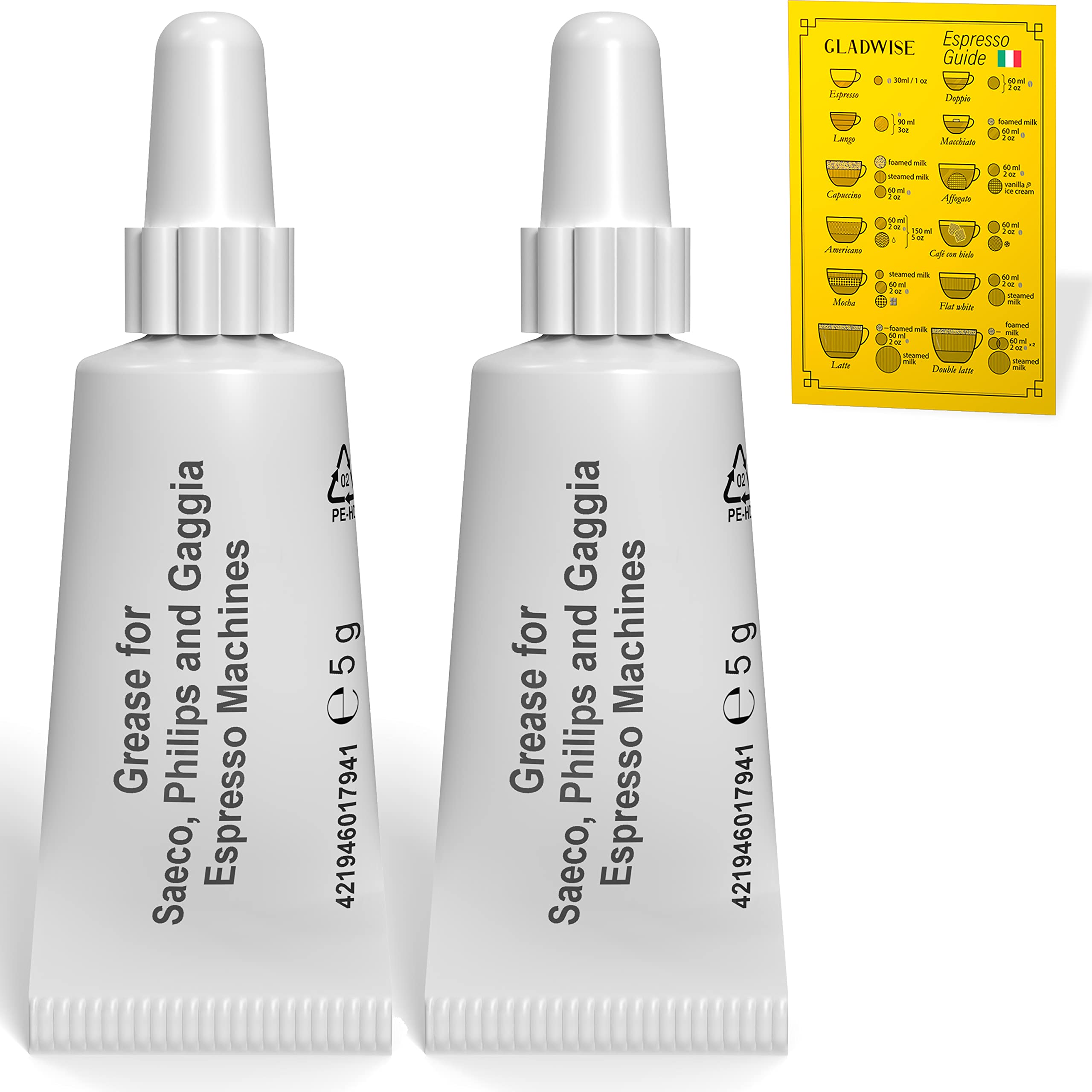 Gladwise Espresso Machine Grease 2 PACK - Coffee oil 5g Tube for all Saeco, Phillips and Gaggia Expresso Machines. HD8869 Mainte