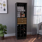 Depot E-Shop Zircon Bar Cabinet, 12 Built-In Wine Rack, 2 Drawers, Black/Walnut
