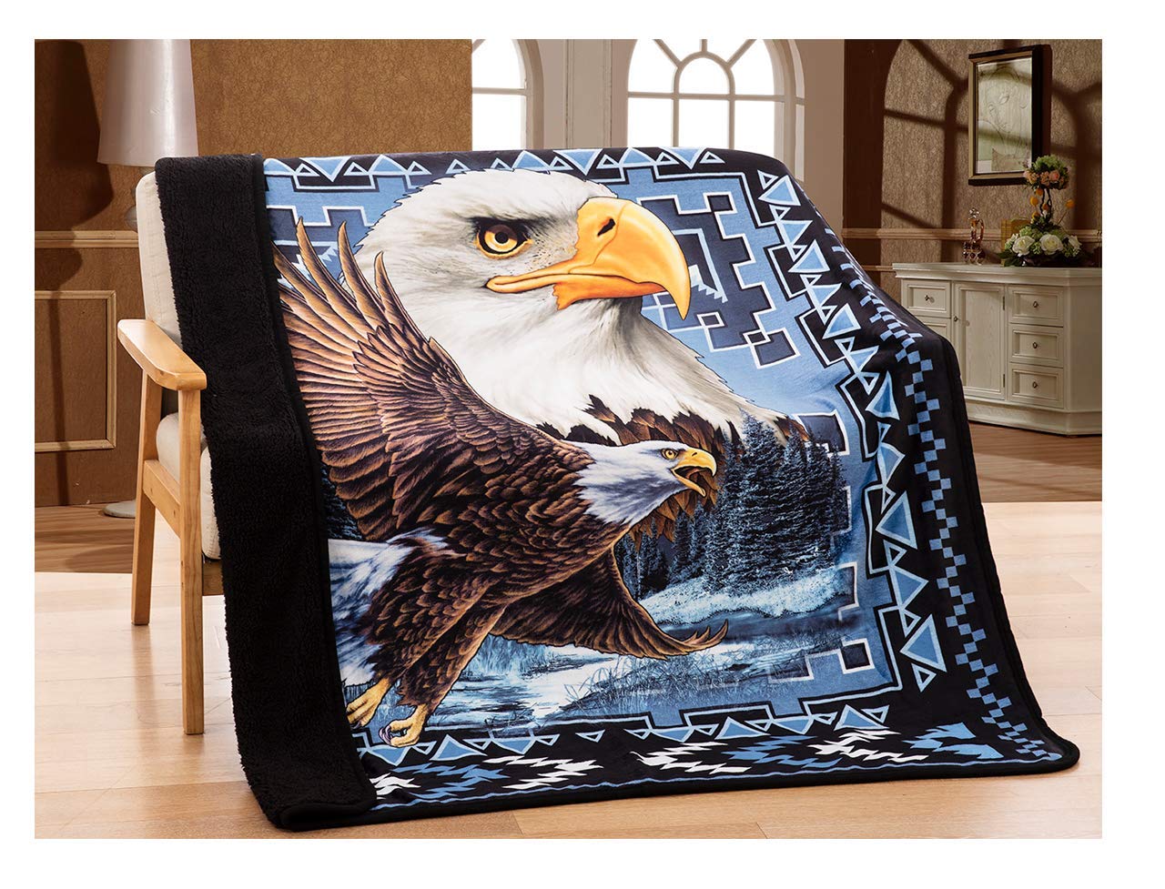 Nu Trendz Signature Designs Licensed Throw Blanket With Sherpa Lining 50'X60' (Eagle Scene)