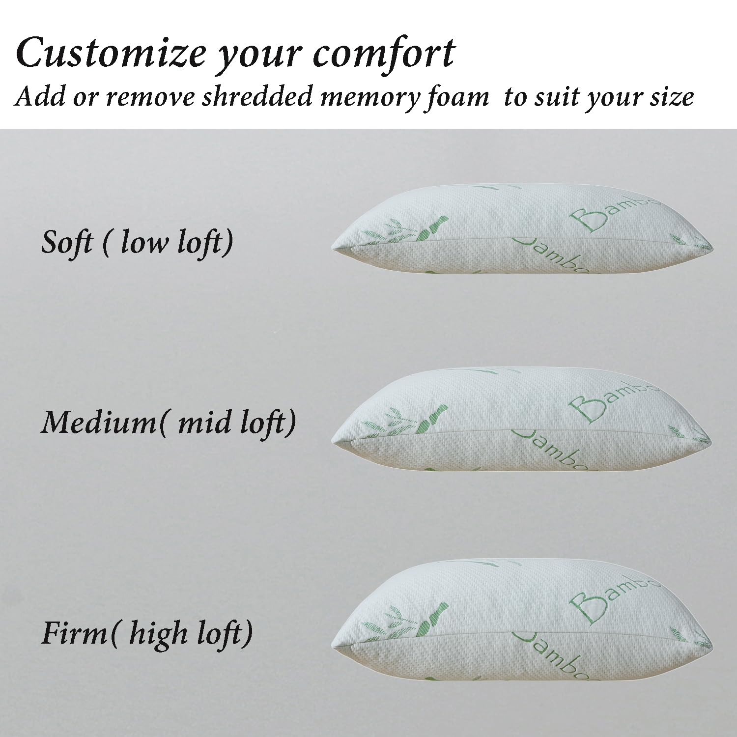 Shredded Memory Foam Pillows Set Of 1, Cooling Zippered Breathable Memory Foam Bed Pillow For Sleeping 1 Pack, Queen Size Firm P