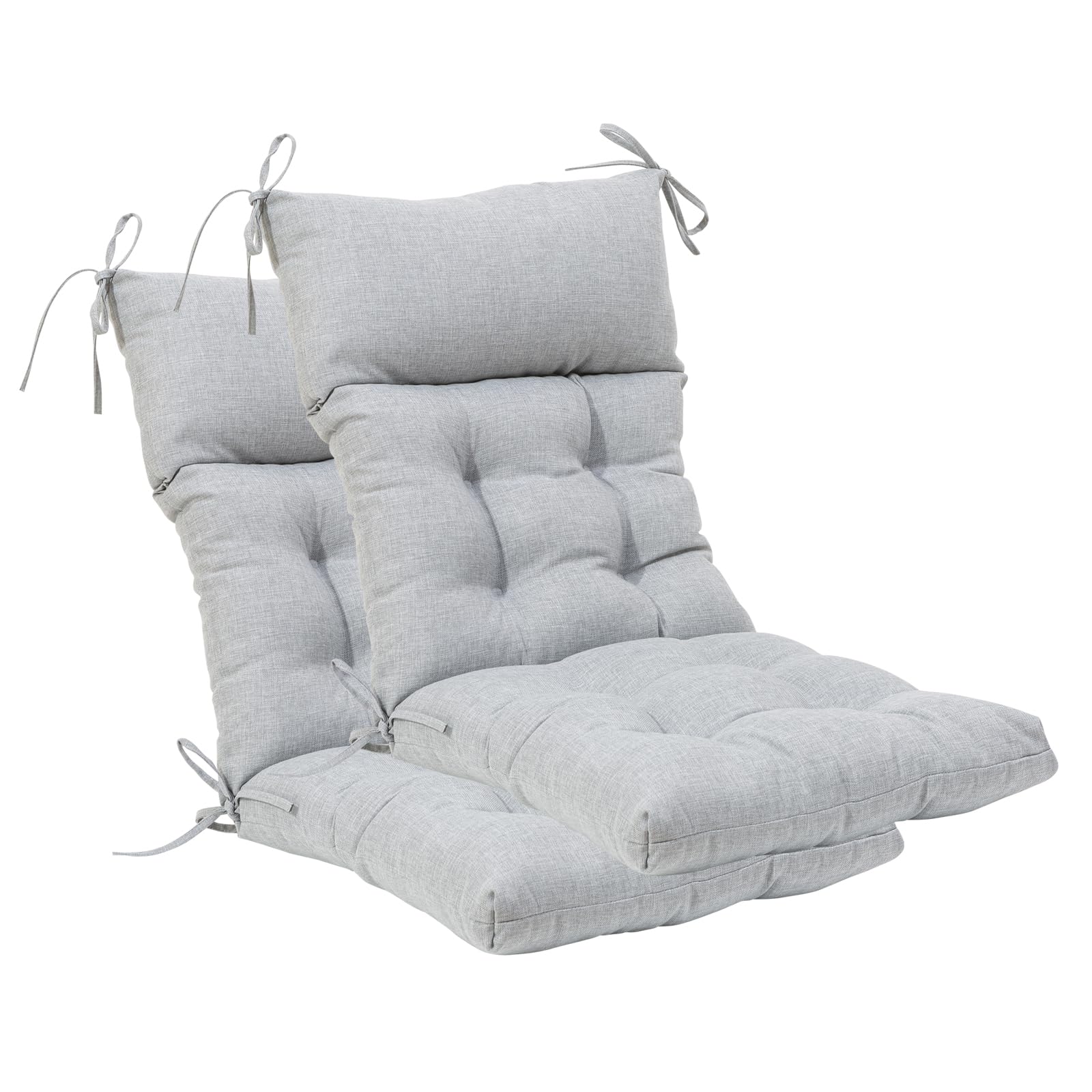 Qilloway Indoor/Outdoor High Back Chair Cushion,Tufted, Replacement Cushions - Set Of 2 (Silver/Grey)