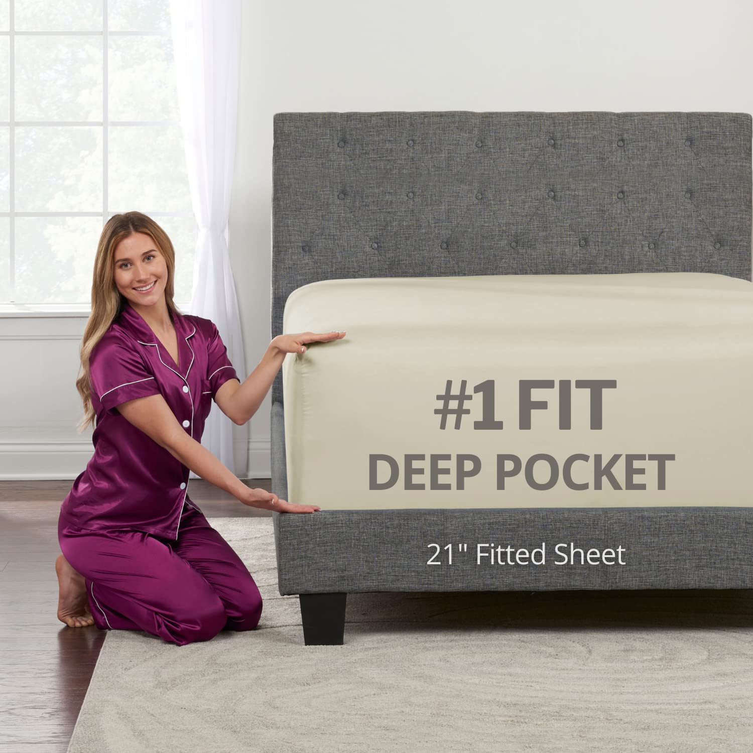 Deep Pocket Queen Fitted Sheet - 17    - 21    Inch + Extra Deep Pocket Fitted Sheet Only - 1 Fitted Bed Sheet With Deep Pockets
