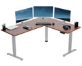 VIVO Electric Corner 63 x 55 inch L-Shaped Standing Desk, Memory Height Adjustment, Dark Walnut Top Gray Frame, DESK-E3CTGD