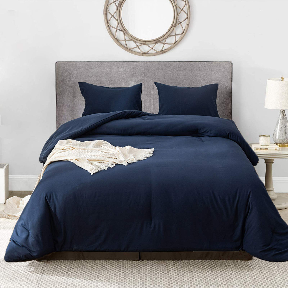 Luxlovery Navy Comforter Set Twin Modern Solid 3 Piece Bedding Sets Comfy Soft Blanket Quilts Lightweight Bedding Comforter Set