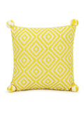 Mezposh Lemon Diamond Embroidered Cotton Acrylic Cushion Cover (16X16) (Lemon Yellow & Off White)