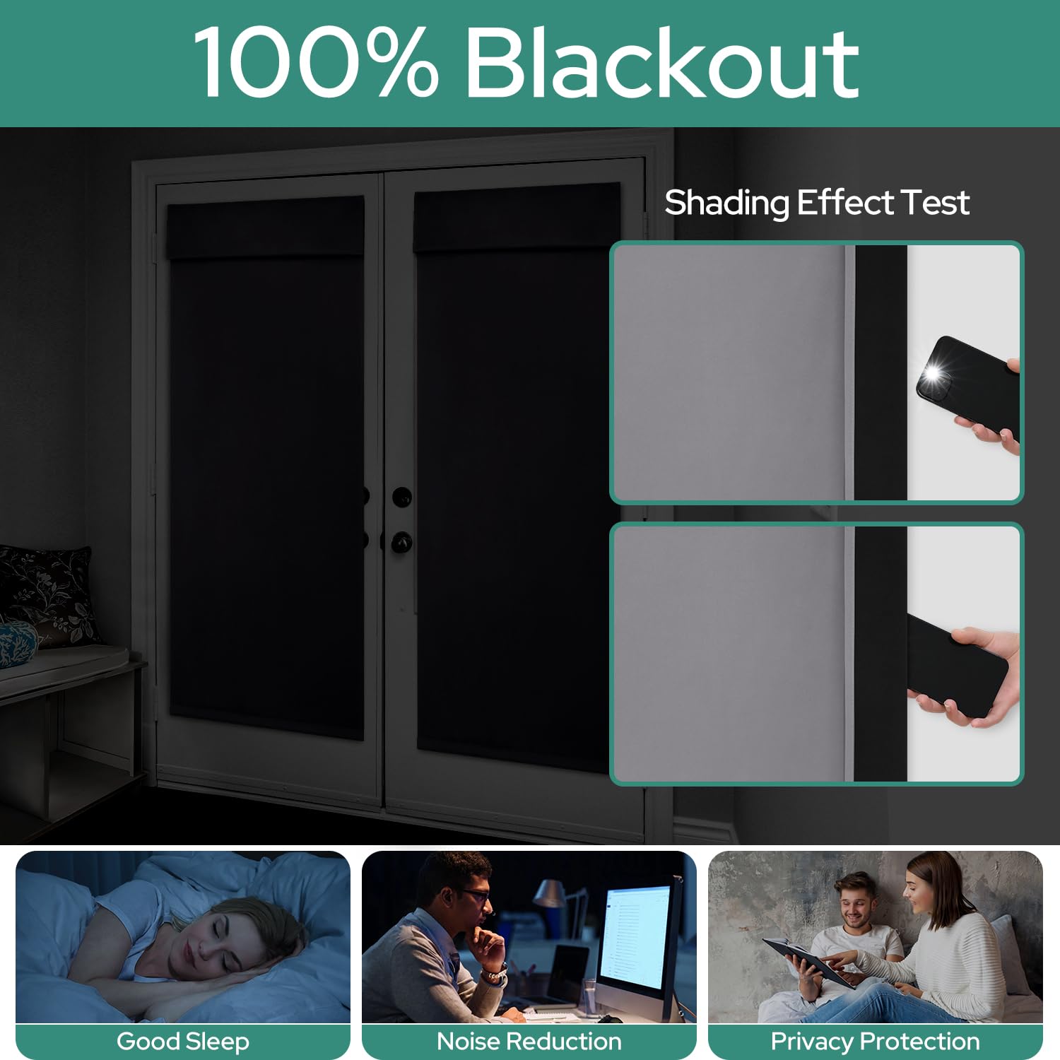 Homeideas 100% Blackout French Door Curtains, Privacy Door Curtains For Window, 26 X 40 Inch Room Darkening Blinds, Thermal Insulated Window Shades For Bedroom, 1 Panel, Light Grey