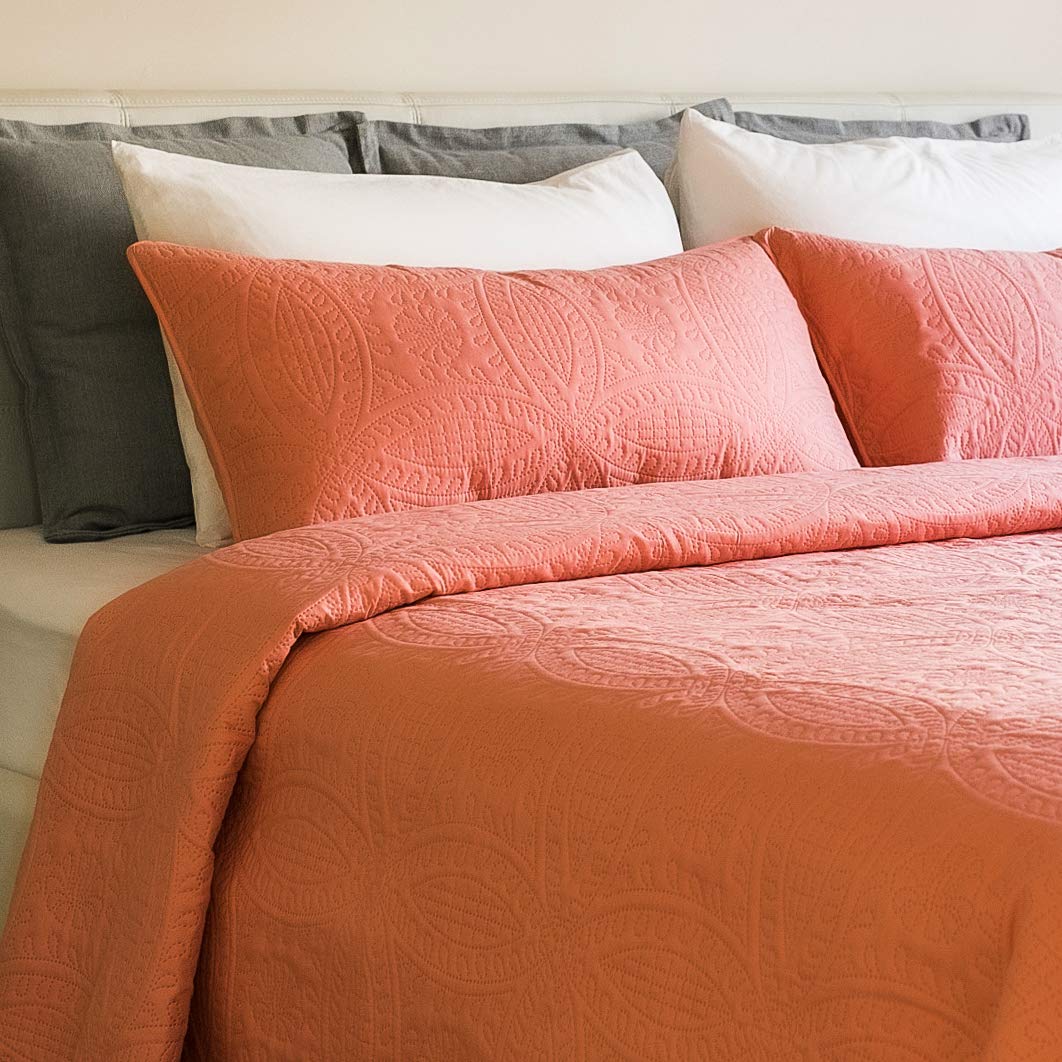 Mezzati Bedspread Coverlet Set Coral-Rose - Prestige Collection - Comforter Bedding Cover - Brushed Microfiber Bedding 3-Piece Q