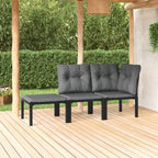 vidaXL 3 Piece Patio Furniture Set - Black Poly Rattan, Powder-Coated Steel Frame, Weather-Resistant, with Comfortable Backrest and Modular Design