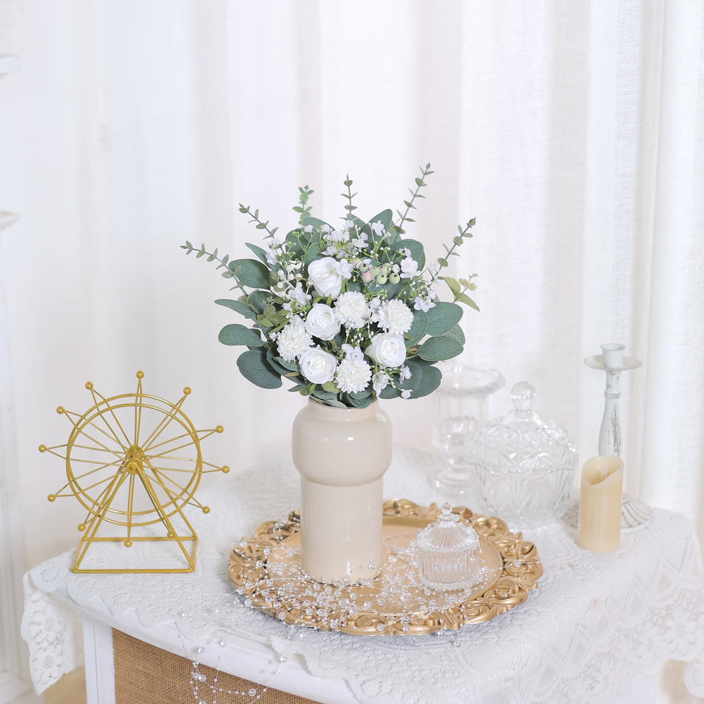 110 Pcs 7 Kinds Mixed Artificial Eucalyptus Stems And Faux Flowers,Fake Silver Dollar Eucalyptus Leaves Stems Bulk Real Touch Le