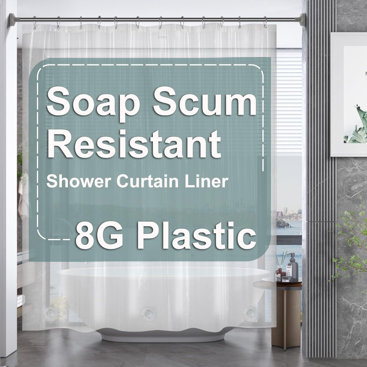 Amazerbath Plastic Shower Curtain, 72 X 96 Clear Weighted Extra Long Shower Curtain, Peva Heavy Duty Tall Thick Bathroom Curtain