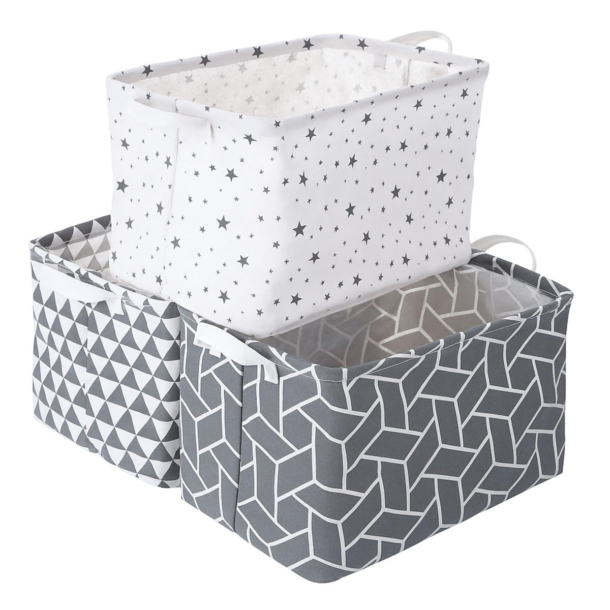 Fiwochic 3 Pack Large Storage Basket, 14.9 x 10.2 x 9 Inch Laundry Hamper with Handles Nursery Foldable Canvas Organizers Basket