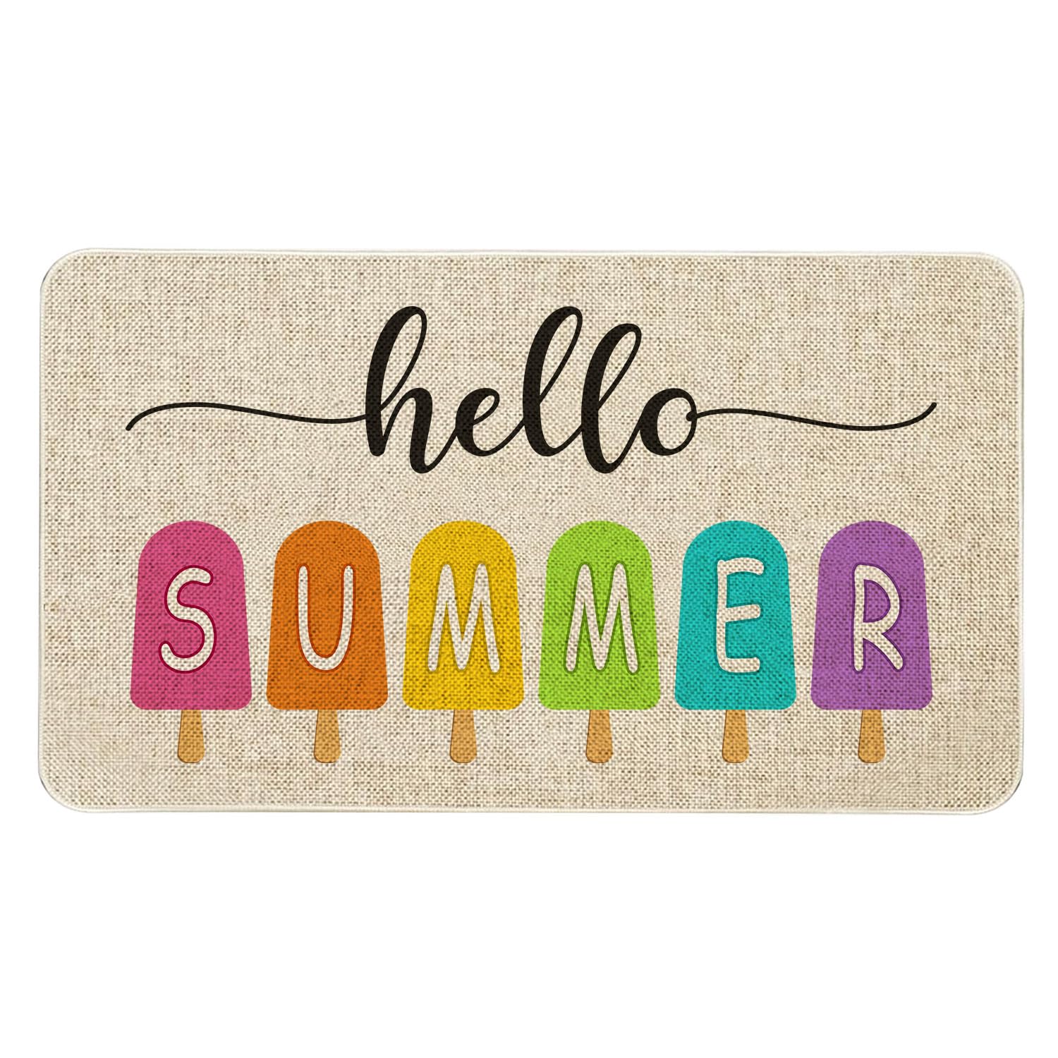 Kuyuayee Hello Summer Front Door Mat 30X17 Inch Summer Welcome Doormat Indoor Outdoor Entrance Floor Mats Non-Slip Washable Seas