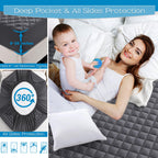 Grt Queen Size Grey Quilted Fitted Mattress Pad, 100% Waterproof Breathable Mattress Protector, Noiseless Hollow Cotton Mattress