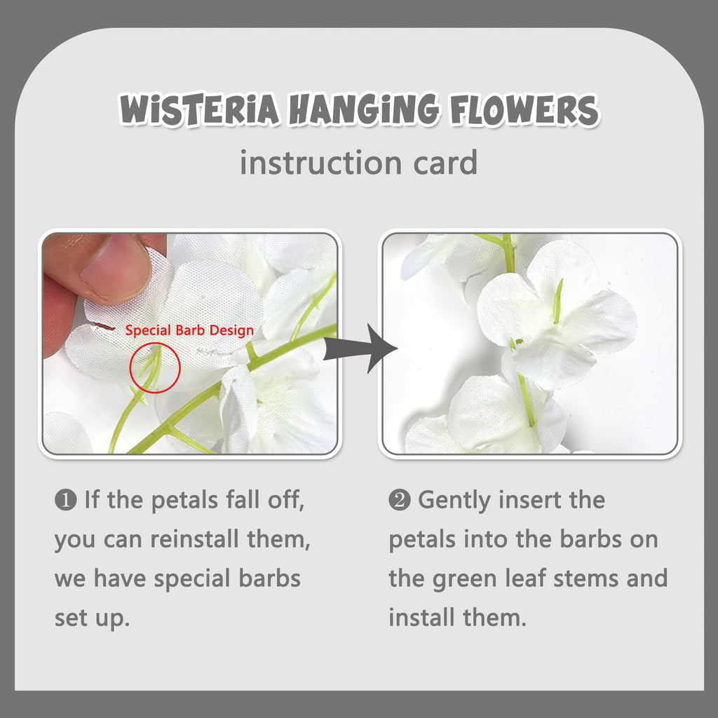 24 Pack White Flower Vines, White Wisteria Hanging Flowers, Fake White Wisteria, 3.77 Feet White Artificial Wisteria Flowers, Wh