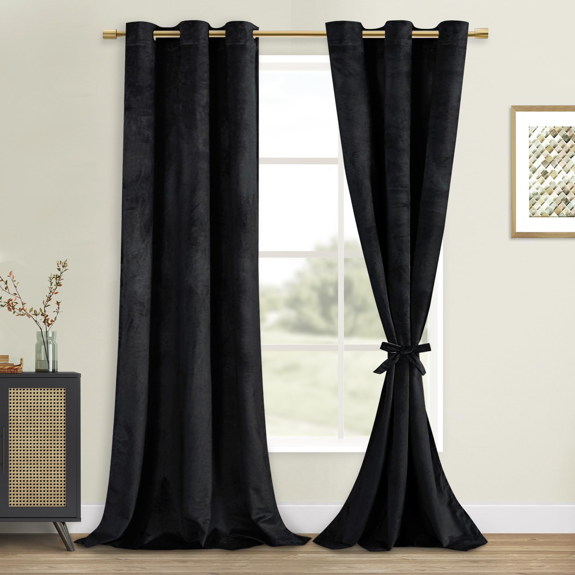 DWCN Velvet Blackout Curtain Panels - Black Grommet Top Thermal Insulated Bundleable Window Treatment Set Home Decor Modern Curt