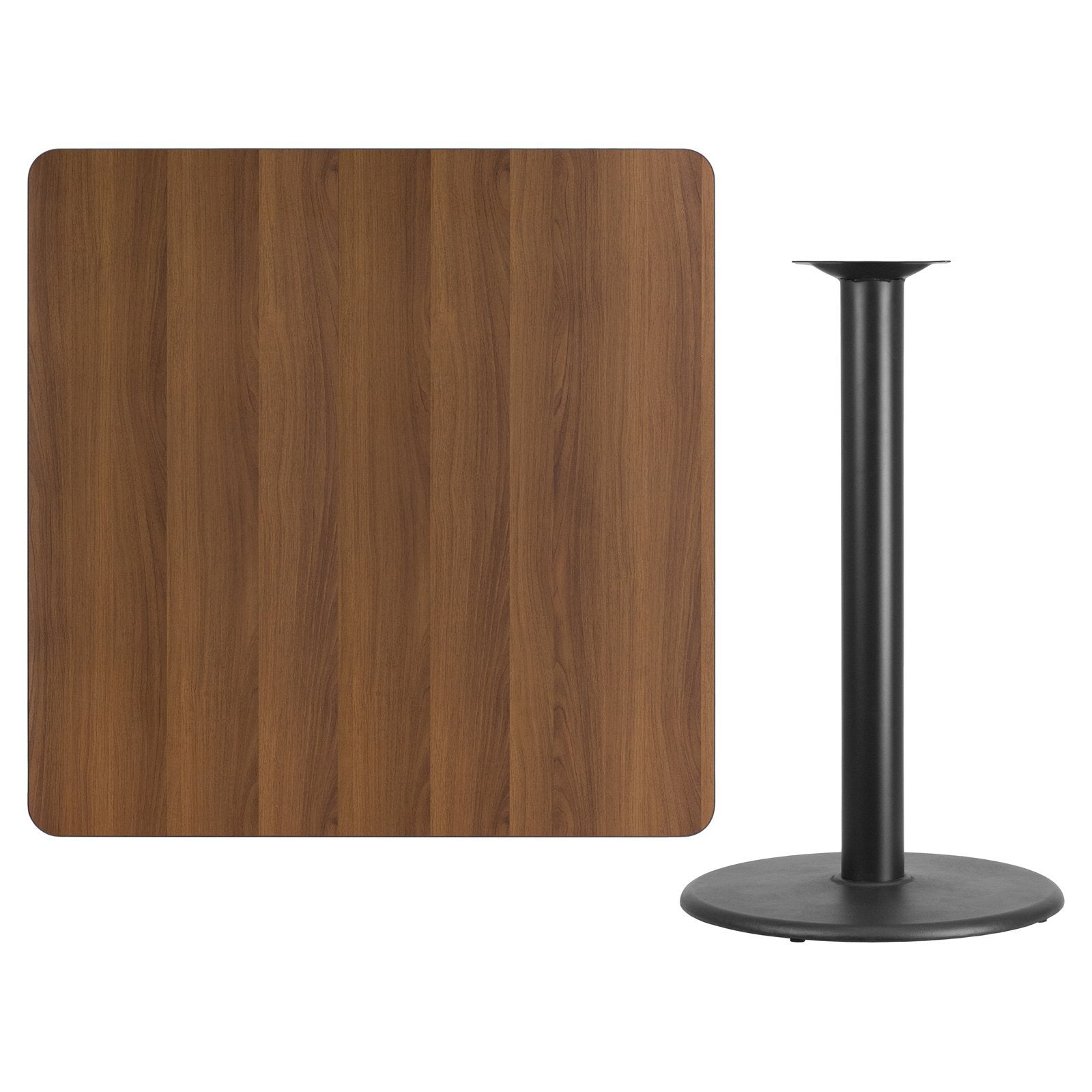 Flash Furniture 42'' Square Walnut Laminate Table Top With 24'' Round Bar Height Table Base