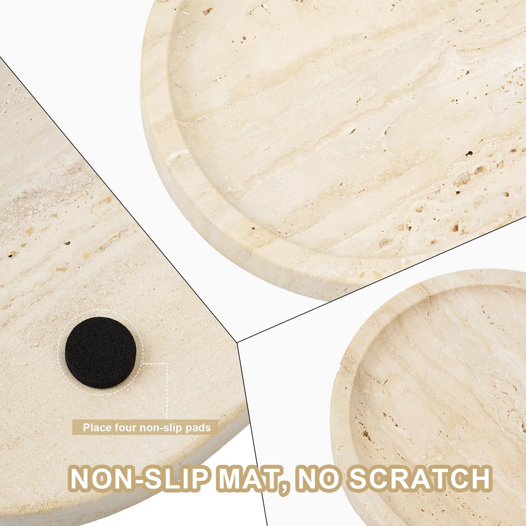 Koville Turkish Natural Travertine Tray, 12'' Vanity Decorative Tray For Countertop Organizer, Catchall Tray For Perfume, Candle