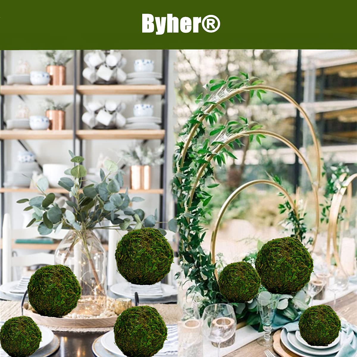 Byher Natural Green Moss Decorative Ball,Handmade (3.5''-Set Of 6)