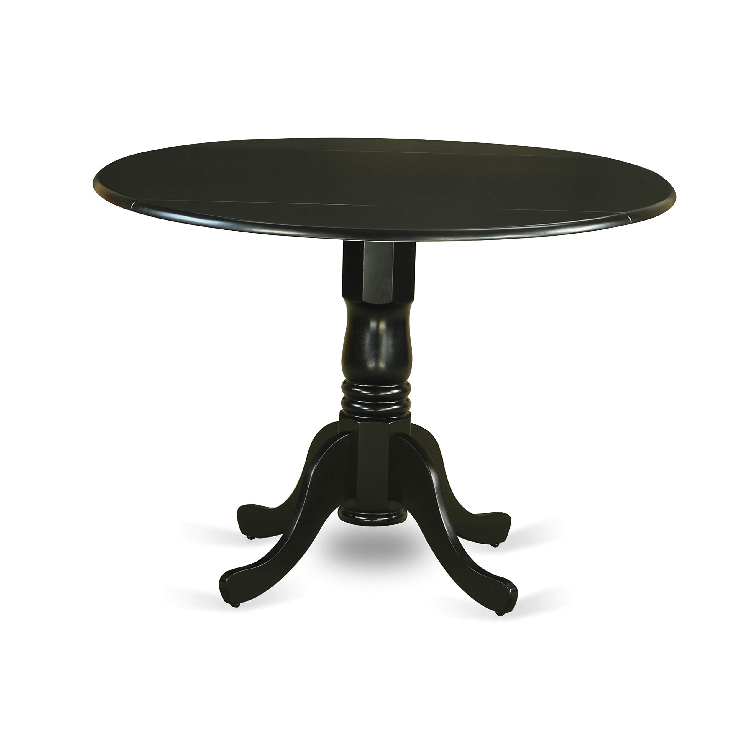 East West Furniture Dublin 3 Piece Kitchen Set for Small Spaces Contains a Round Dining Room Table with Dropleaf and 2 Solid Wood Seat Chairs, 42x42 Inch, DLNO3-BLK-W
