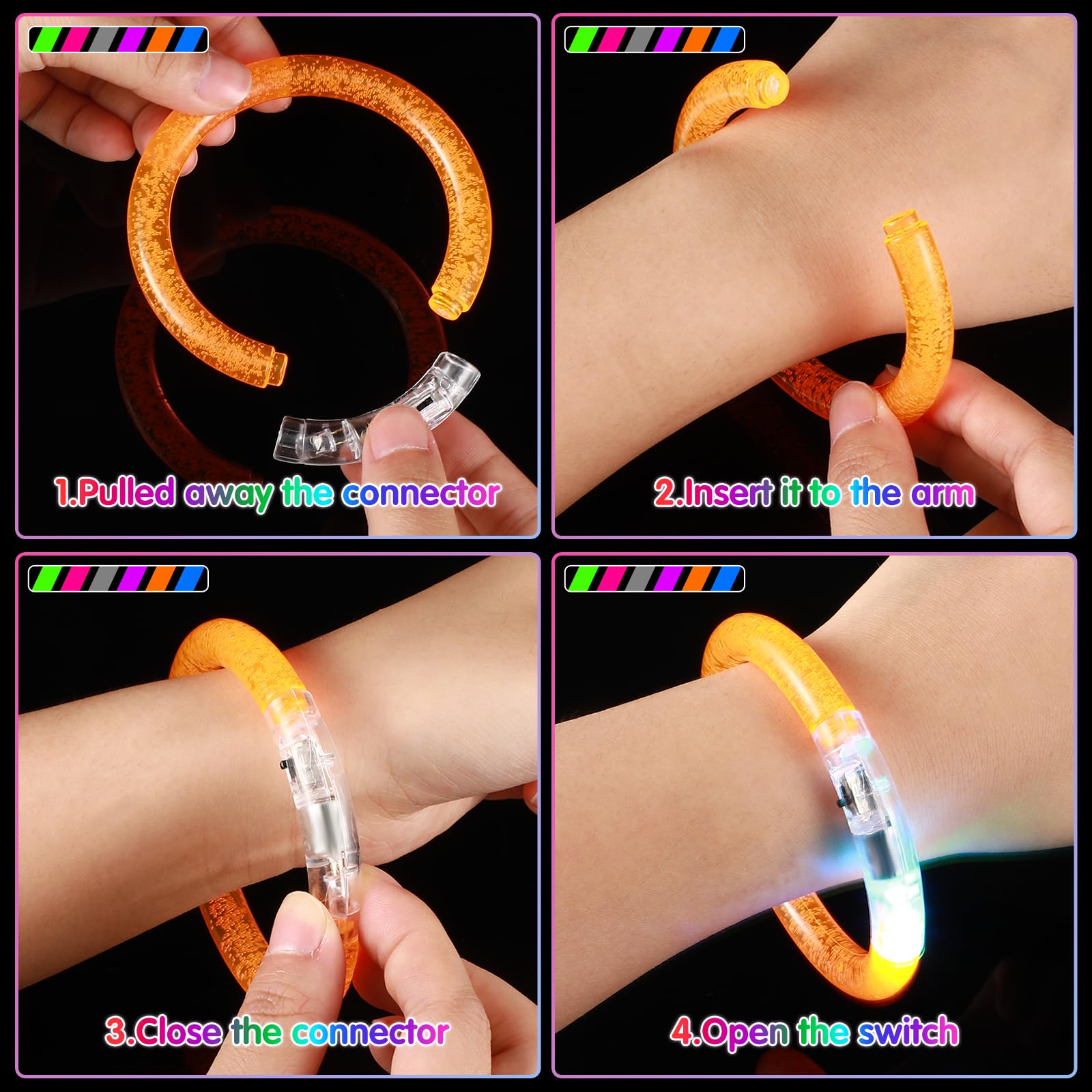 96 Pack Glow In The Dark Party Supplies Include 48 Pcs Light Up Glasses And 48 Pcs Led Bracelets, Led Party Favors Neon Flashing