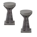 COSIEST Set of 2 Outdoor Side Table, Two Hands-Shaped Base w Round Top Accent Table, Lightweight Plant Stand, Concrete Finish