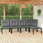vidaXL Patio Lounge Set 5 Piece, Sectional Sofa Set with Cushions, Conversation Set with Outdoor Footstool, Modern Style, Black and Gray Poly Rattan