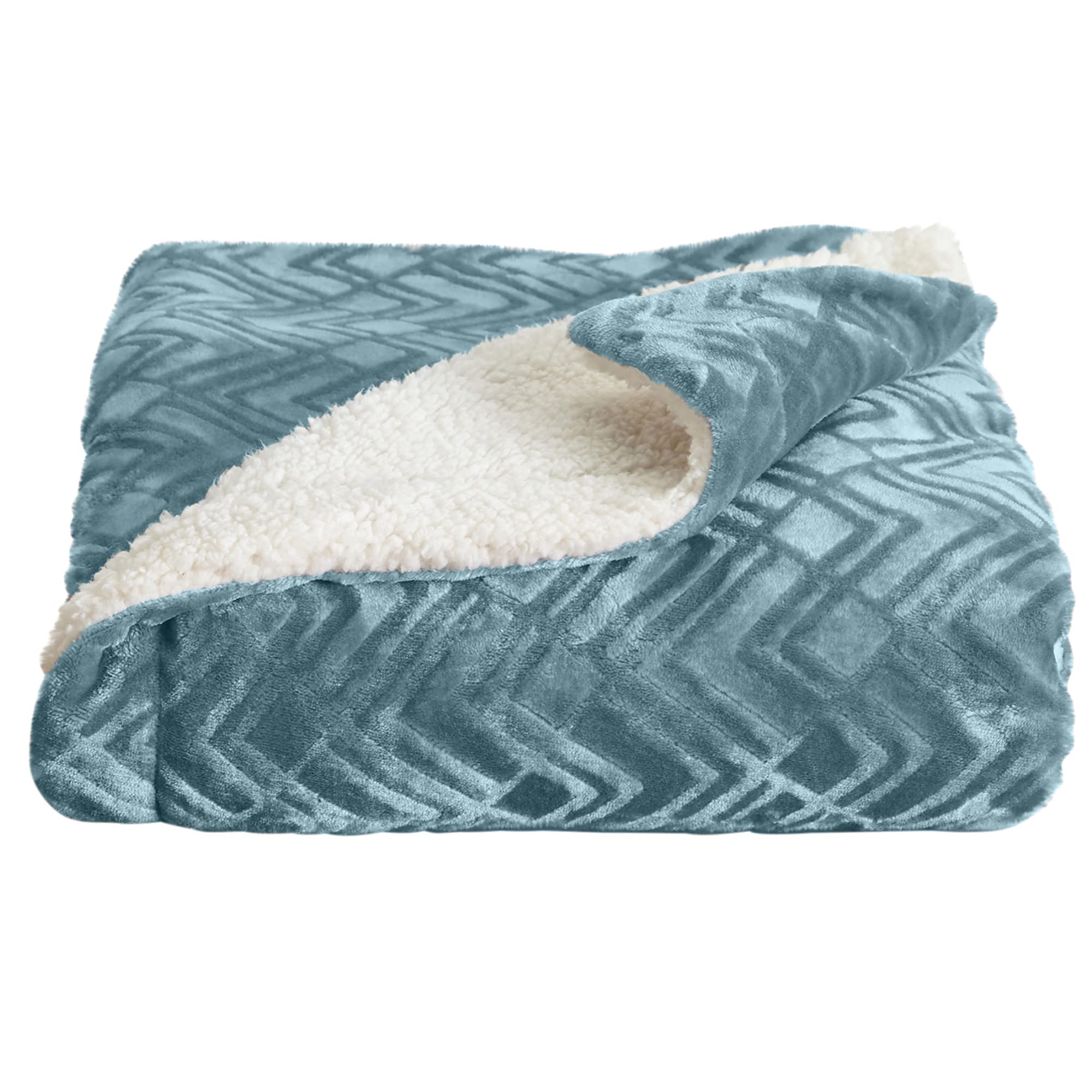 Great Bay Home Sherpa Fleece And Velvet Plush Full/Queen Blue Surf | Thick Blanket For Fall And Winter | Cozy, Soft, And Warm Fl