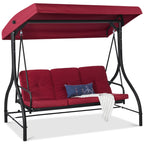 Best Choice Products 3-Seat Outdoor Large Converting Canopy Swing Glider, Patio Hammock Lounge Chair For Porch, Backyard W/Flatbed, Adjustable Shade, Removable Cushions - Burgundy