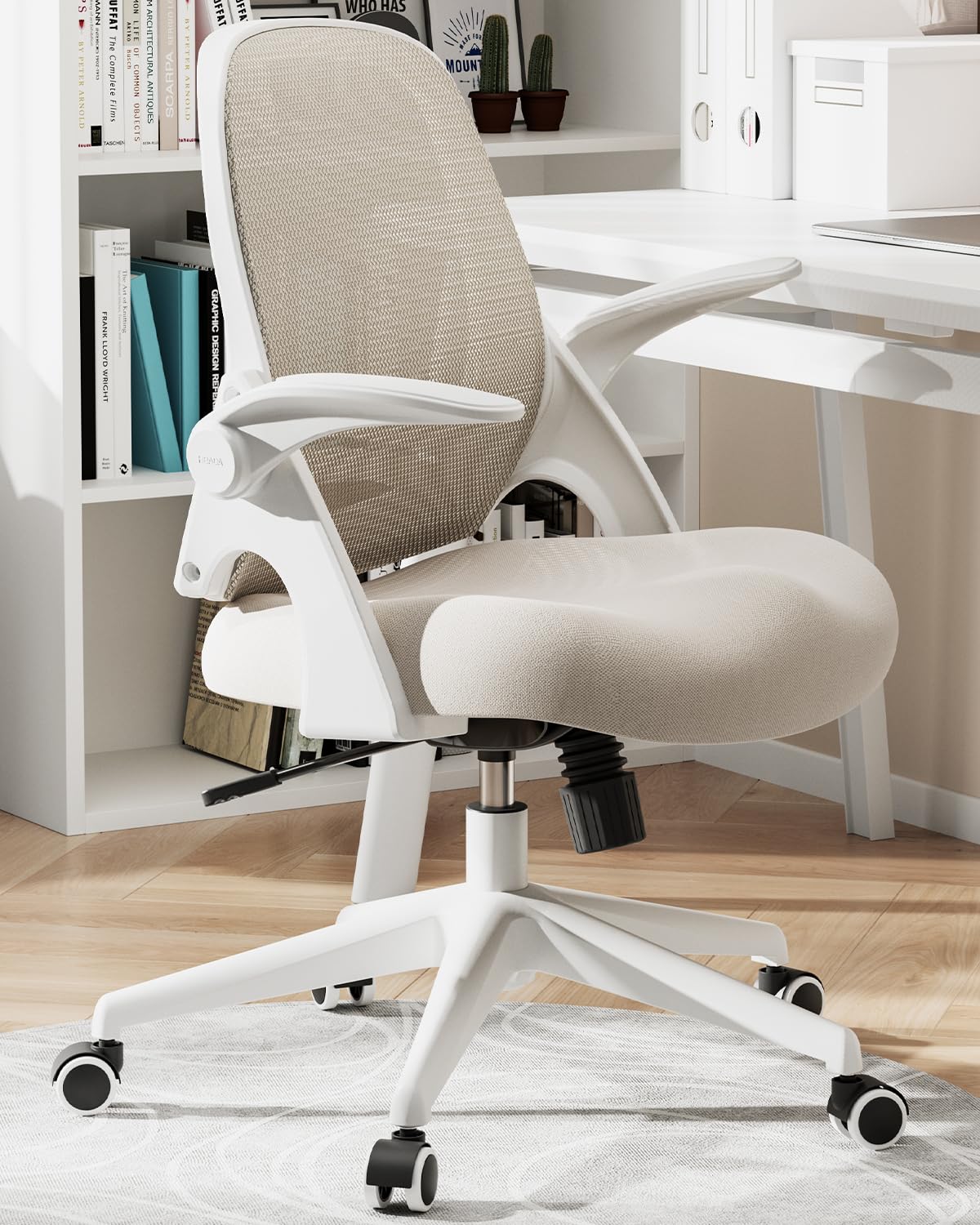 Hbada Office Chair, Desk Chair with Flip-Up Armrests and Saddle Cushion, Ergonomic Office Chair with S-Shaped Backrest, Swivel, 
