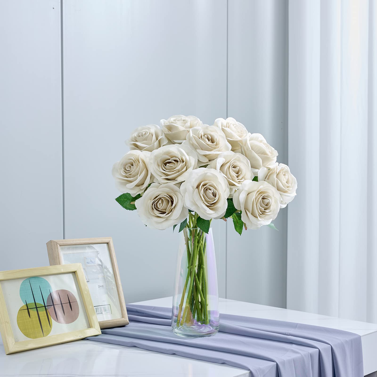 Helera 12Pcs Rose Artificial Flowers Fake Roses Nude Silk Roses Silk Flowers Rose With Long Stems For Wedding Home Party Centerp