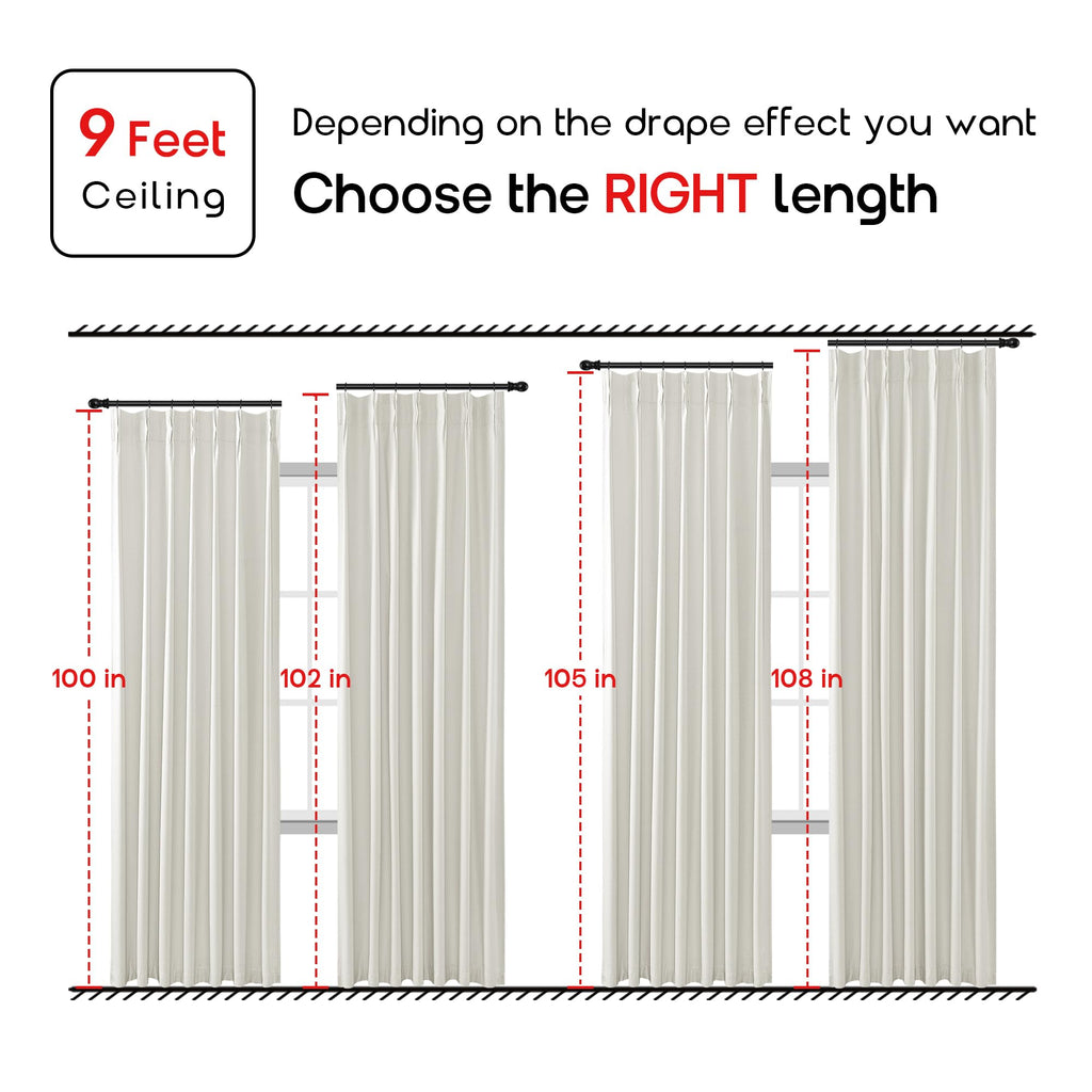 Shineland 2 Panels Beige 102 Inch Length Pinch Pleated Linen 100% Blackout Curtains With Hooks