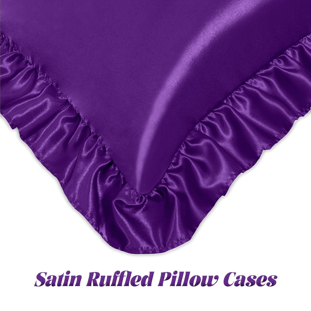 Homiest Ruffle Satin Pillowcase For Hair And Skin, Queen Size Satin Pillow Covers Silky Pillow Cases Set Of 2, Satin Ruffled Pil