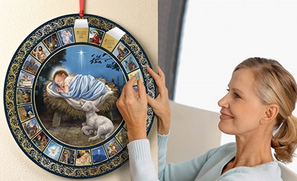 Religious Gifts God'S Gift Of Love Christ Child Alseep In Manger Large Double Sided Advent Calendar, 17 Inch