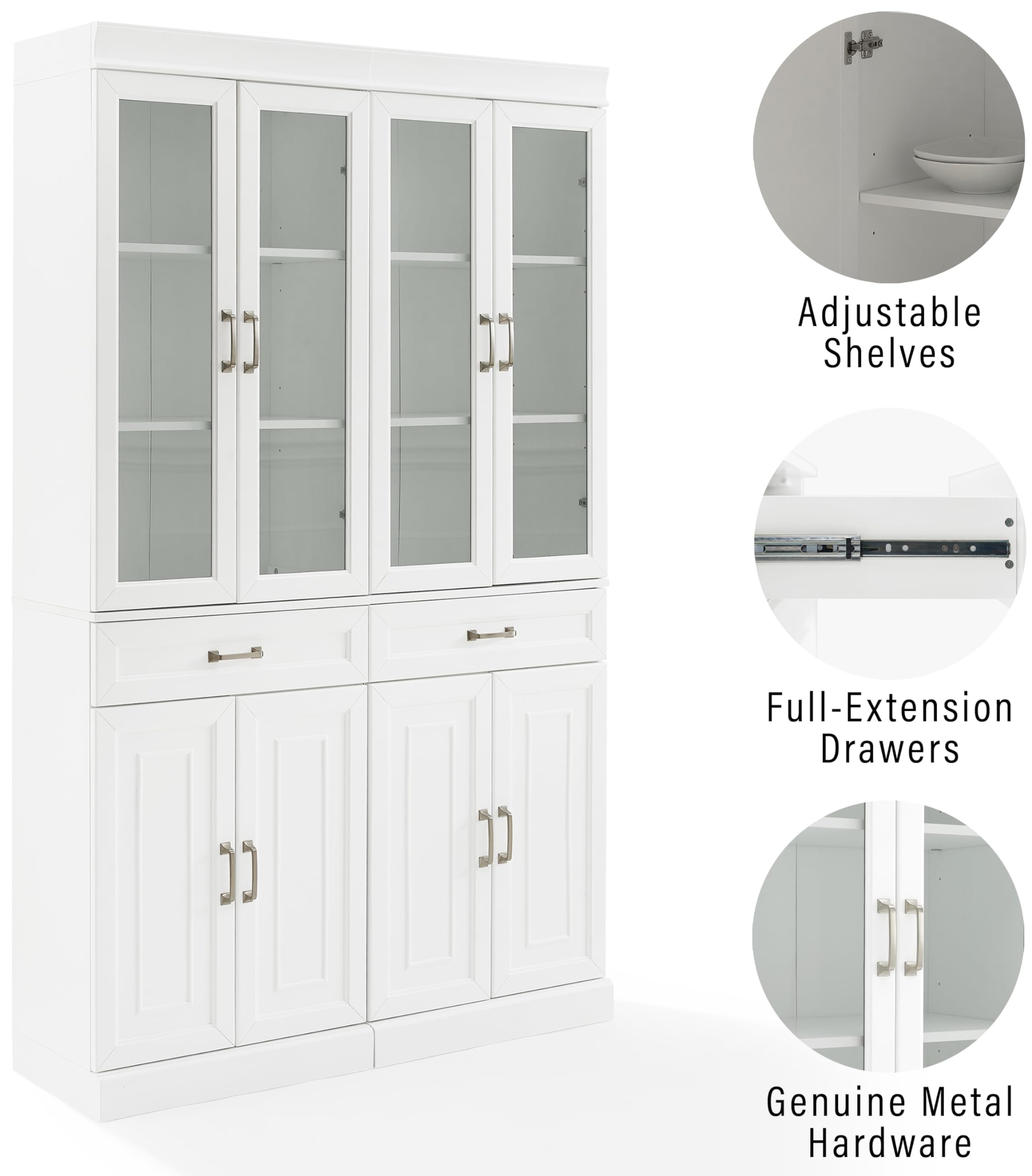 Crosley Furniture Stanton 2-Piece Glass Door Kitchen Storage Pantry Cabinet with Shelves Dining, Laundry Room, White