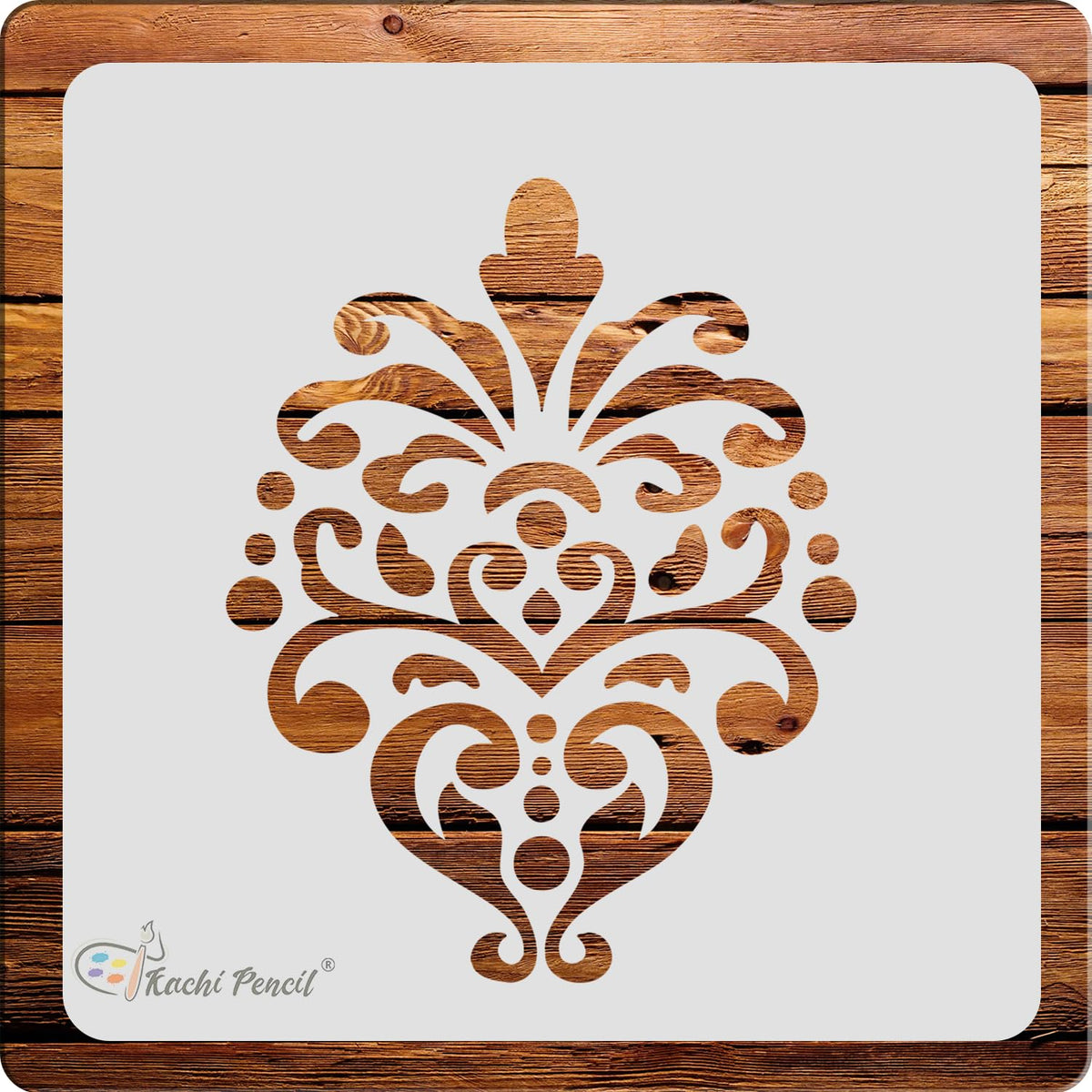 Kachi Pencil Damask Design Stencils for Art, Craft and Painting, Size 6 x 6 inch Reusable Stencil for Painting, Fabric, Glass, W