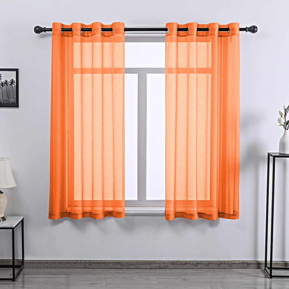 Donren Orange Sheer Curtain Panels For Bedroom Luxury Textured Sheer Voile Window Curtain Grommet Panels For Living Room 52 W X