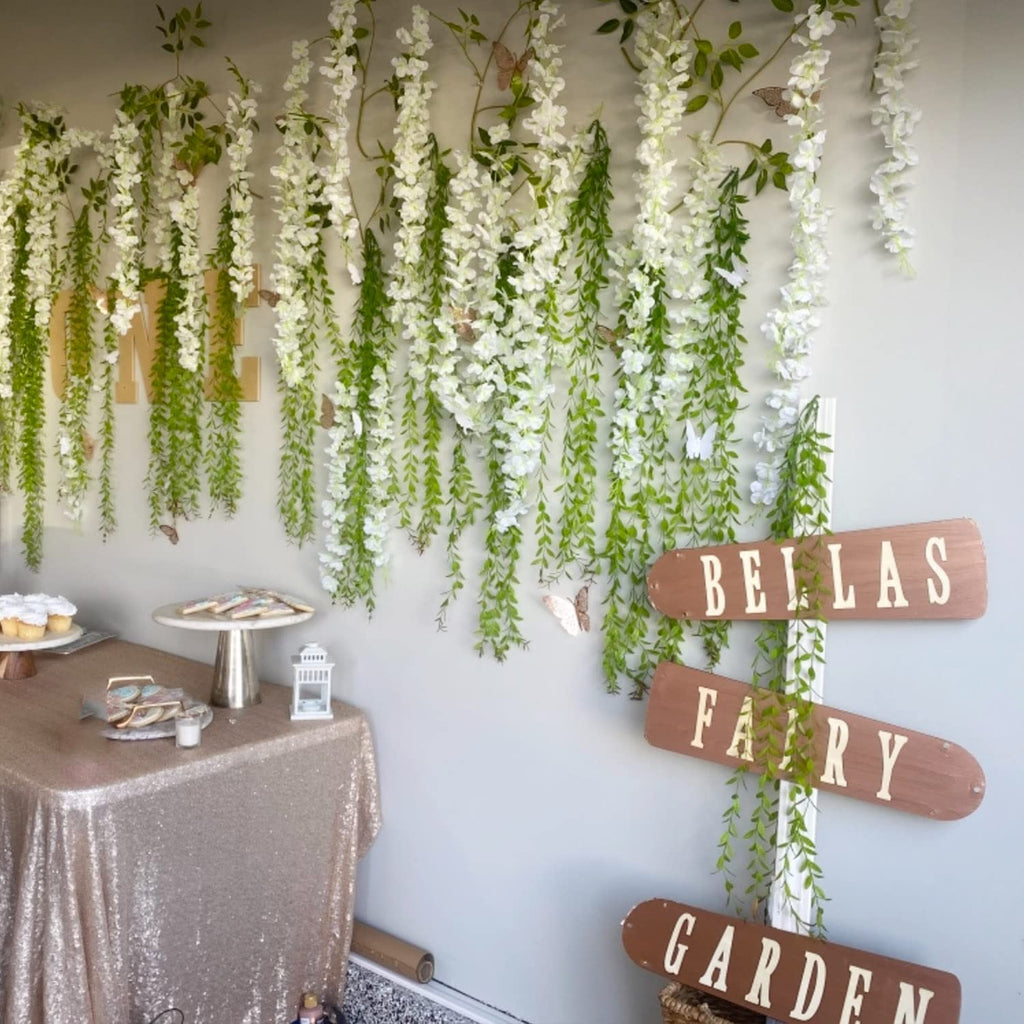 Artificial Wisteria Hanging Flowers Fake Wisteria Flower Garland Silk Vines Rattan Decor For Home Wedding Arch Wall Garden Green