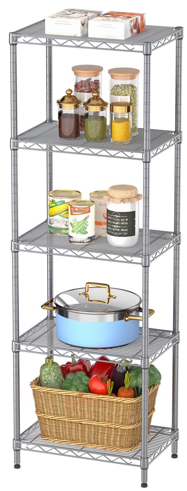SINGAYE 5 Tier Shelf Wire Shelving Adjustable Storage Shelves Rack Standing Units for Kitchen Closet Laundry Bathroom Organizers