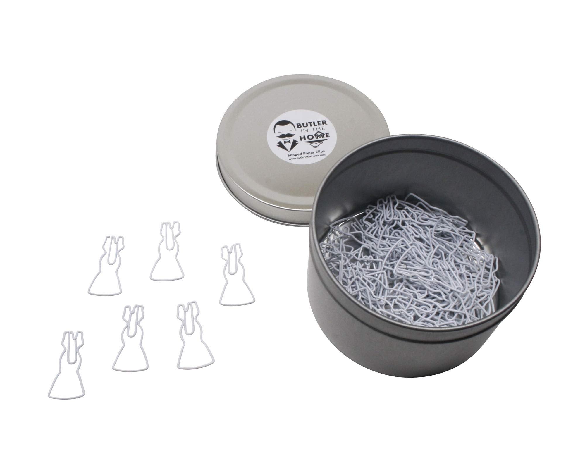Butler In The Home 100 Count Wedding Dress Shaped Paper Clips Great For Paper Clip Collectors Or Office Gift - Comes In Round Ti