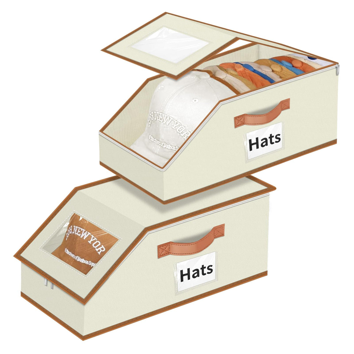 Aokeyee Hat Organizer for Baseball Caps  2PCS Stackable Storage with Clear Window Lid, FlipTop Access, SpaceSaving Hat Box fo
