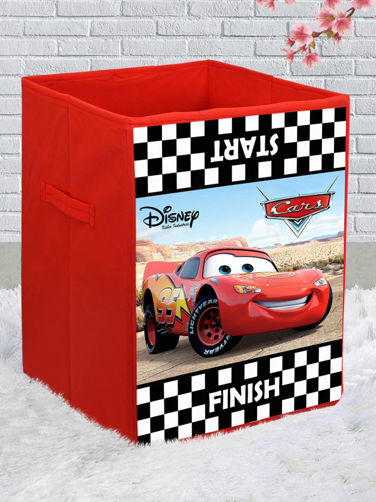 Kuber Industries Disney Cars Print Non Woven Fabric Foldable Laundry Basket, Toy Storage Basket, Cloth Storage Basket with Handl