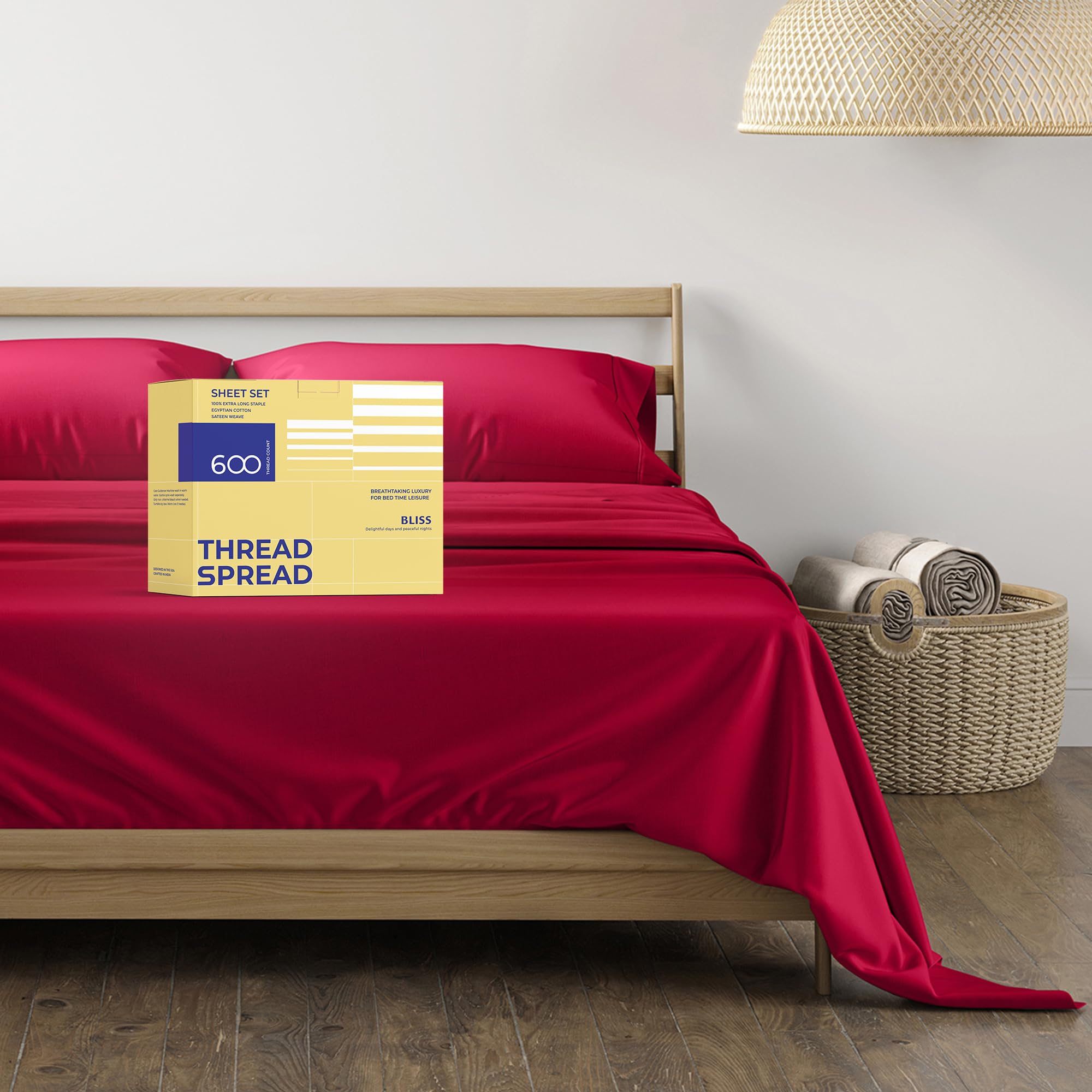 Thread Spread Luxury Egyptian Cotton Sheets King Size - 600 Thread Count Sheets King 4 Pc Luxury Sheets King Size, 16' Deep Poc
