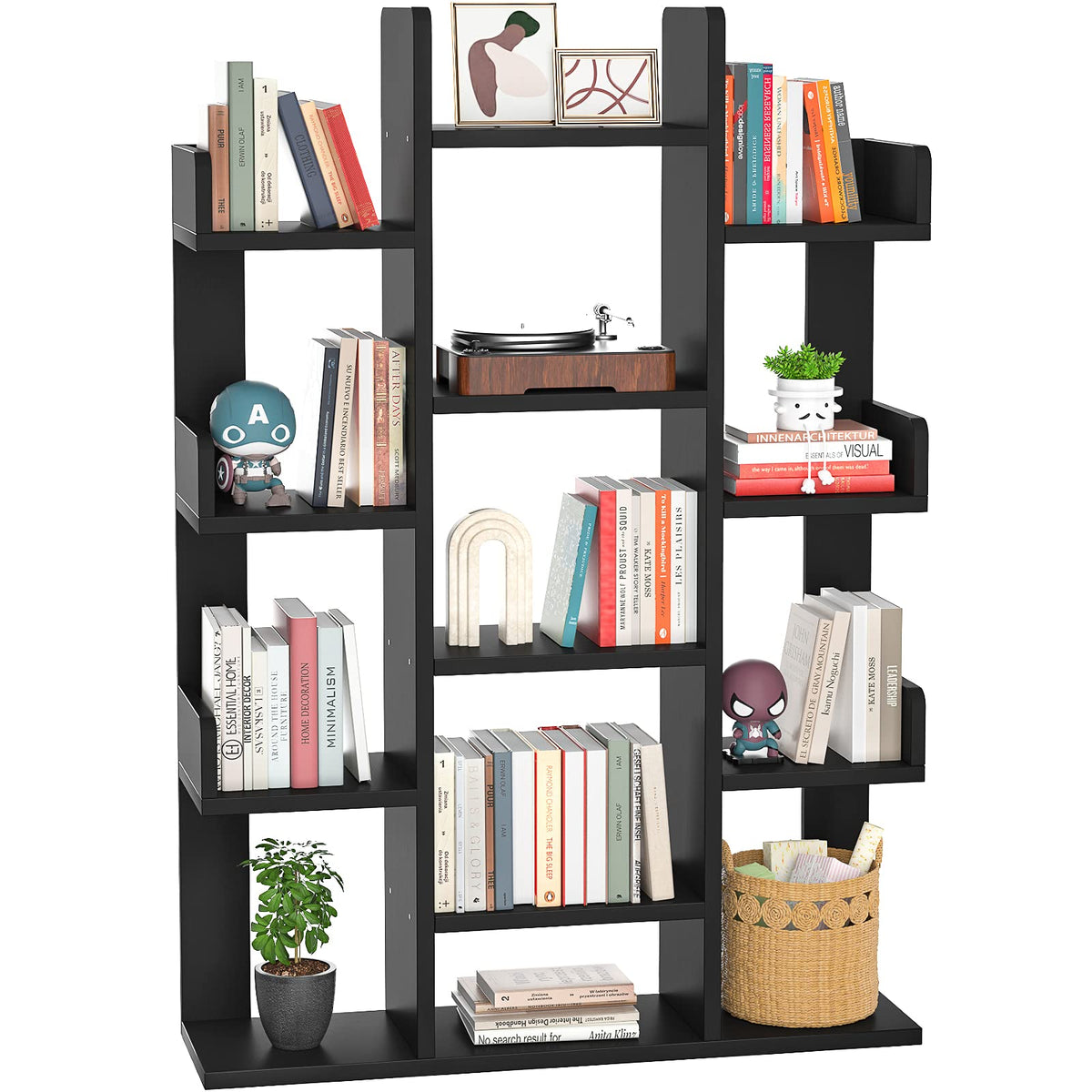 Aheaplus Bookshelf, Tree-Shaped Bookcase Storage Shelf with 13 compartments, Books Organizer Display Cube Shelves, Industrial Fr