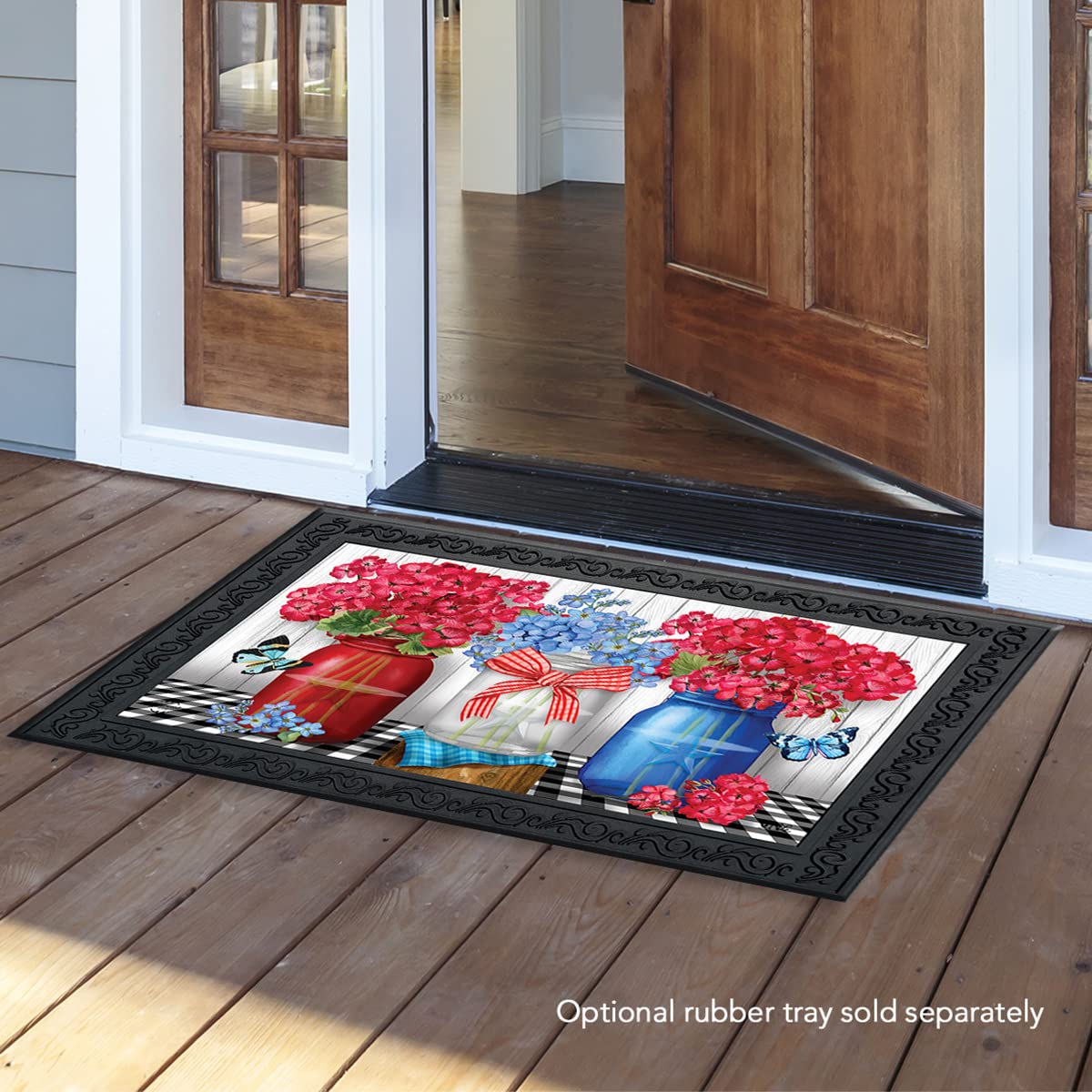 Briarwood Lane Red White And Blue Jars Floral Doormat Patriotic Rustic Indoor Outdoor 30' X 18'