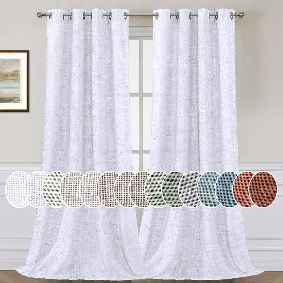 H.Versailtex Living Room Linen Curtains Home Decorative Grommet Curtains Privacy Added Energy Saving Light Filtering Window Trea
