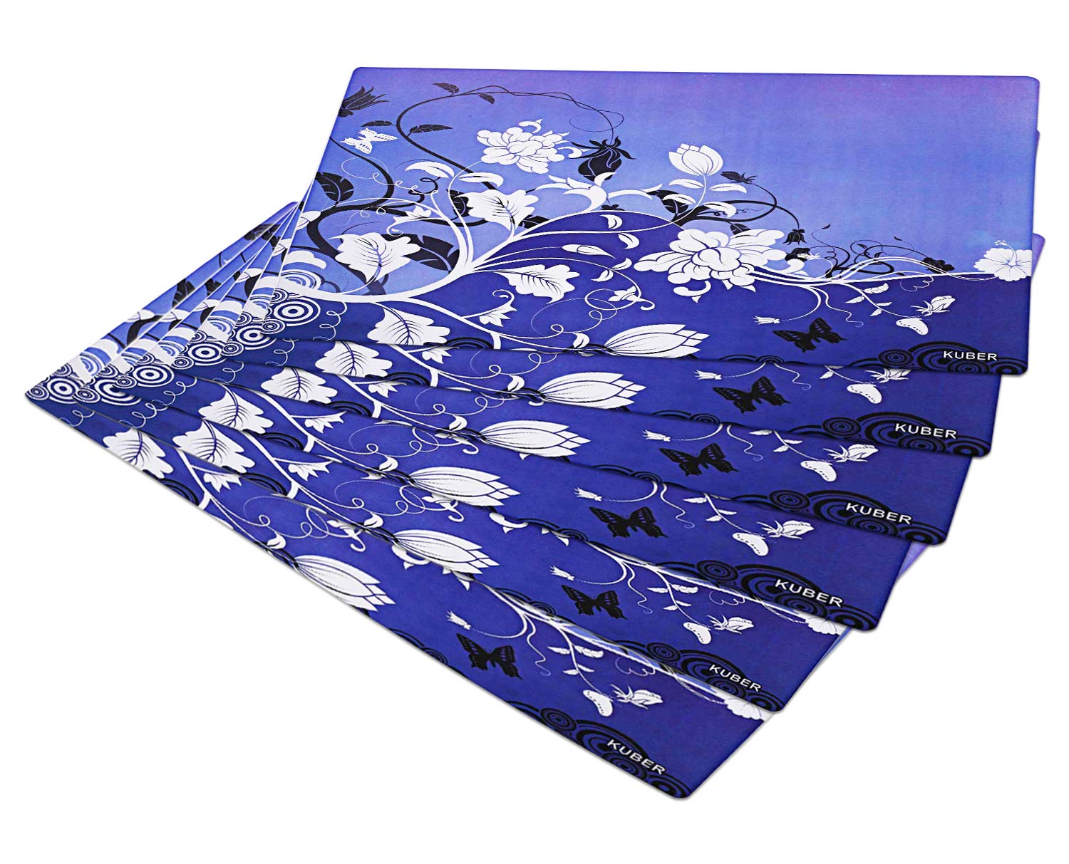 Kuber Industries Flower Design 6 Pieces PVC Refrigerator/Fridge Multipurpose Drawer Mat Set(Blue)-CTKTC32682