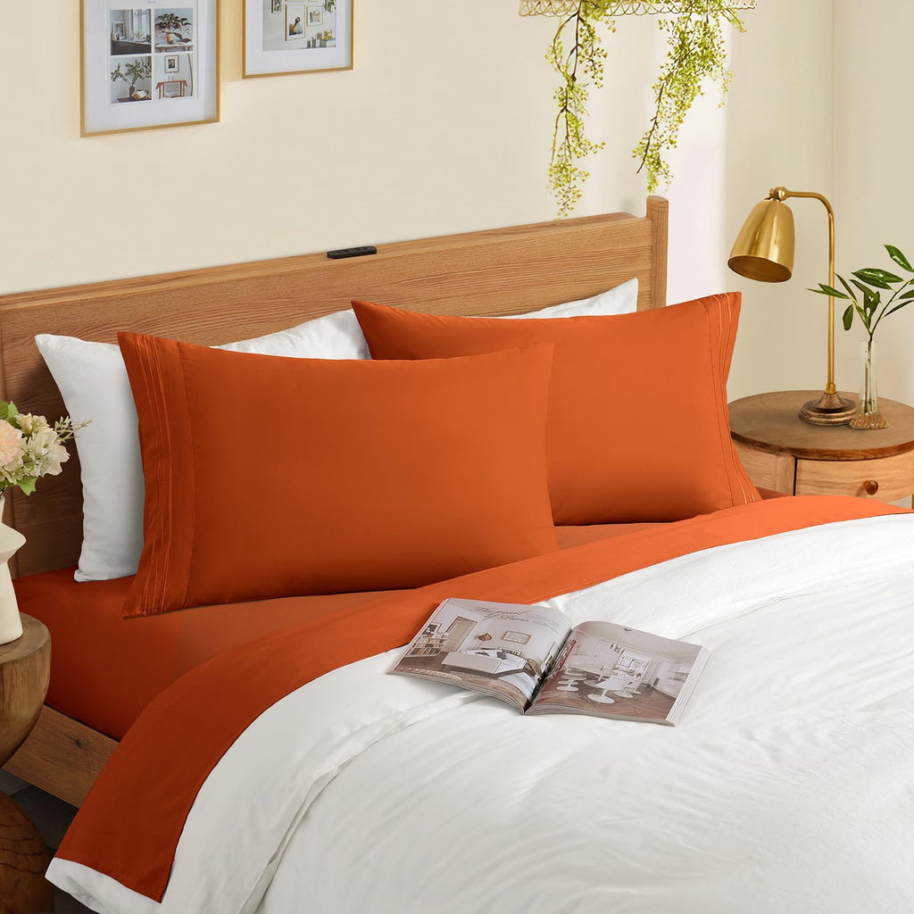 Horbaunal 2 Pack Microfiber Pillowcases Queen Size Burnt Orange Bed Pillow Cases With Envelope Closure, 1800 Thread Count Soft &